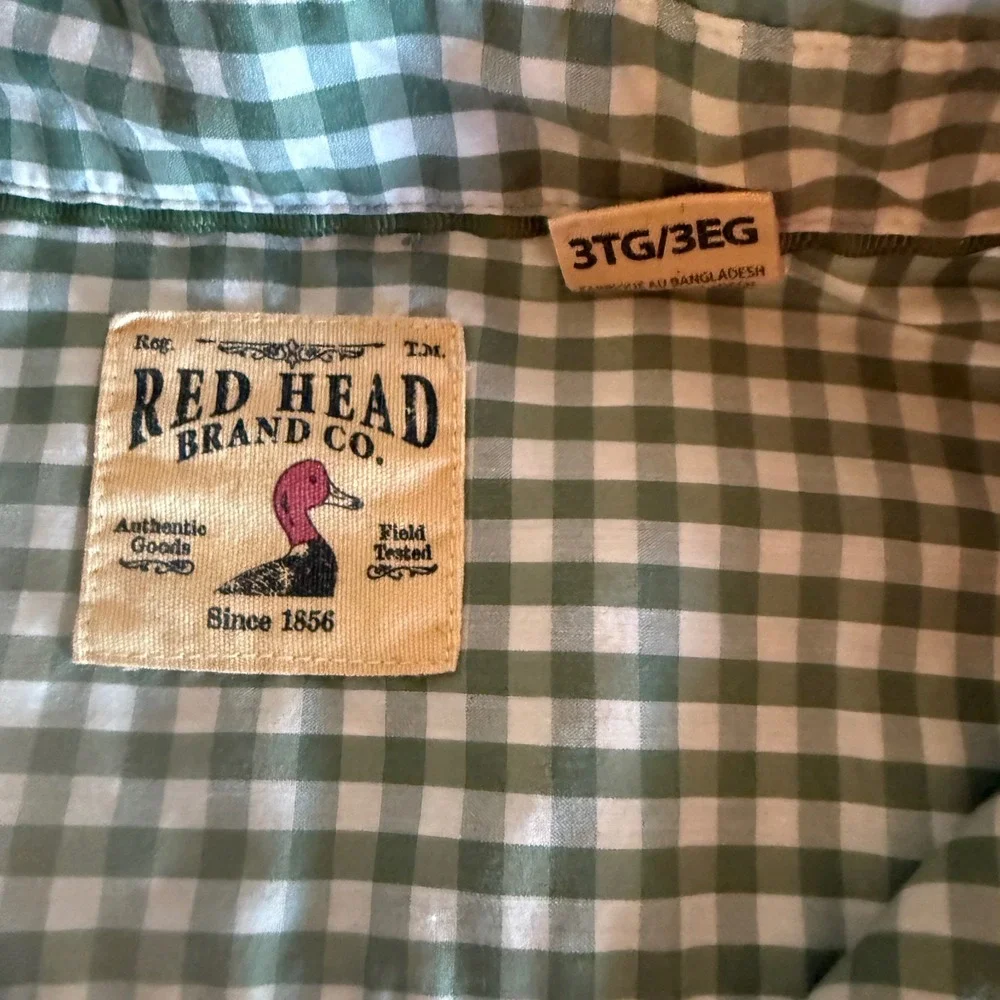 Redhead Mens Green Gingham Short Sleeve Button Down Utility Shirt Size XXL - Picture 6 of 8